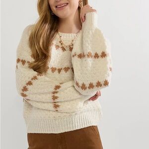 Francesca's Collections Cream Sweater with Tan Pattern